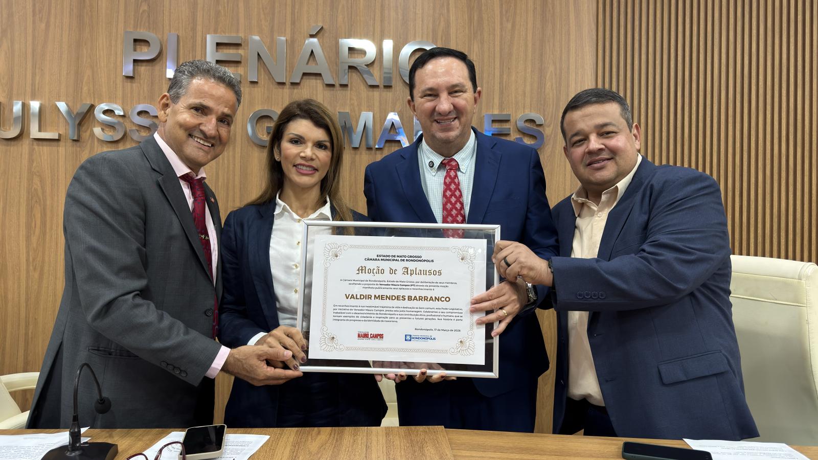 Barranco recebe moção de aplausos em Rondonópolis e destaca compromisso com a população